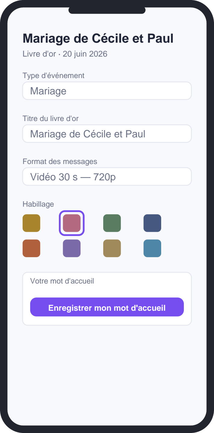 La console de réglages : type d'événement, titre, format des messages