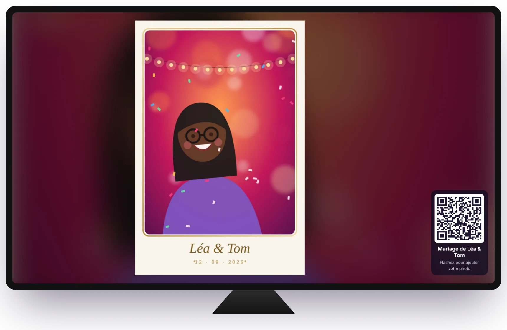 Le diaporama en direct affiché sur un écran, avec le QR code dans un coin
